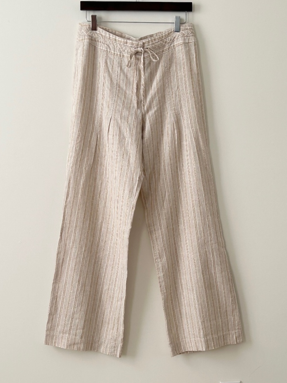 Willi Smith Wide Leg Linen & Cotton Blend Striped Drawstring Pants